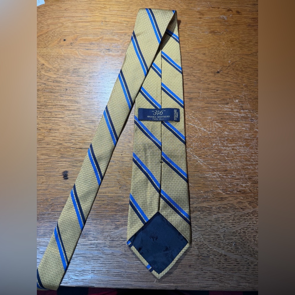 Brooks‎ Brothers Gold Blue Stripe Pure Silk Neck Tie - Picture 2 of 5